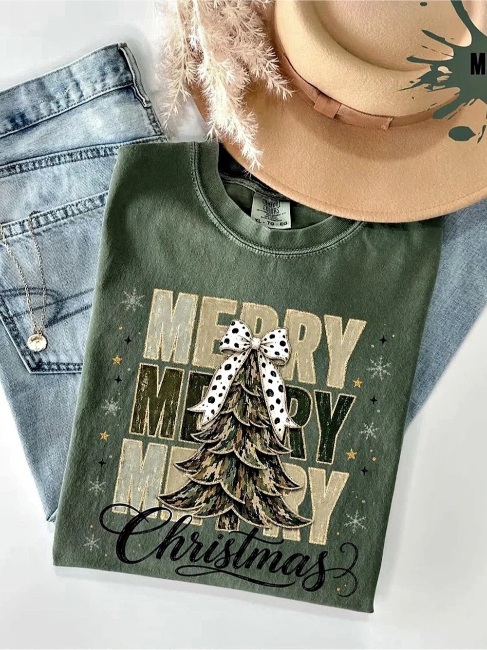 Comfort Colors Christmas Tree Graphic Tee in Moss Green